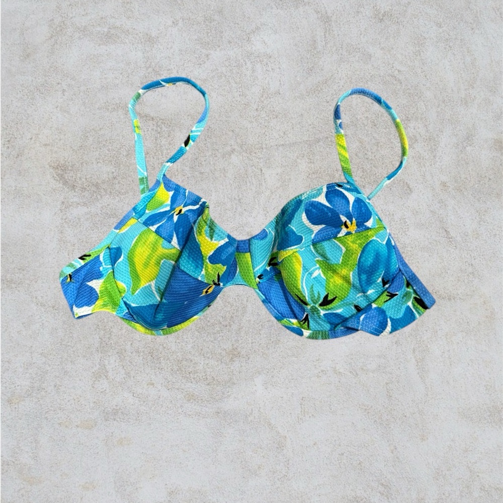 Vibrant Blue and Green Floral Bikini Top